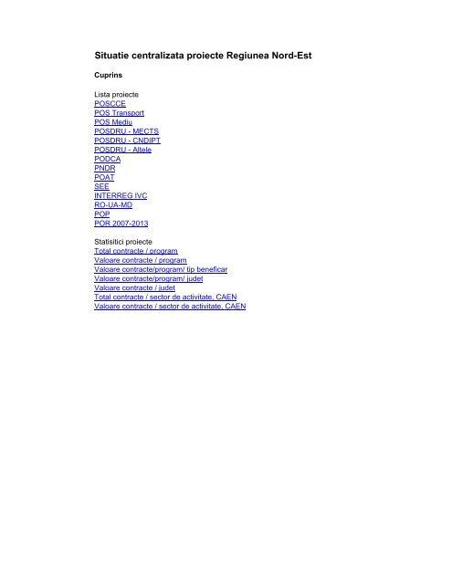 Situatie centralizata proiecte - Agentia pentru Dezvoltare Regionala ...