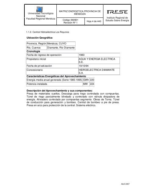 MATRIZ ENERGETICA INTEGRAL DE LA PROVINCIA DE MENDOZA