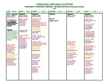 sample intern orientation schedule - Christiana Care Health System