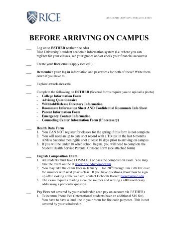 What do I need to do BEFORE arriving on campus - Rice University