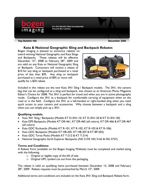 Kata & National Geographic Sling and Backpack Rebates