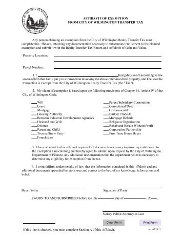 affidavit of exemption from city of wilmington transfer tax