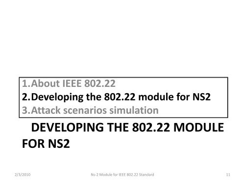 ns-2 module for ieee 802.22 standard