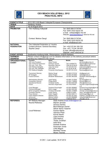 CEV BEACH VOLLEYBALL 2012 PRACTICAL INFO