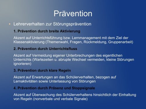 2. Prävention durch Unterrichtsfluss - Kinderzentrum Mecklenburg