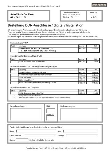 Bestellung ISDN-AnschlÃ¼sse / digital / Installation - Auto ZÃ¼rich CAR ...