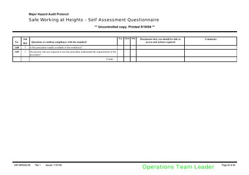 Self Assessment Questionnaire Safe Working at Height ... - MIRMgate