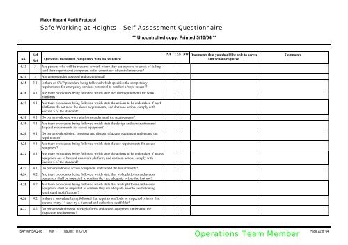 Self Assessment Questionnaire Safe Working at Height ... - MIRMgate