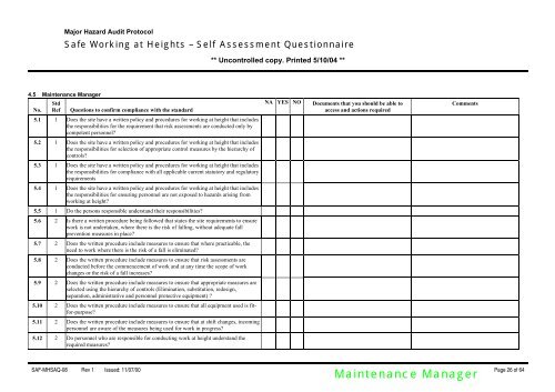 Self Assessment Questionnaire Safe Working at Height ... - MIRMgate