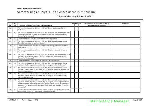 Self Assessment Questionnaire Safe Working at Height ... - MIRMgate