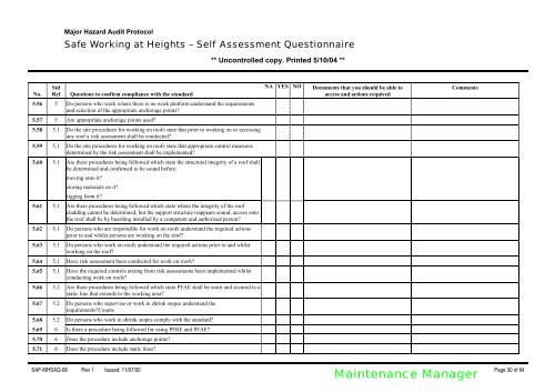 Self Assessment Questionnaire Safe Working at Height ... - MIRMgate