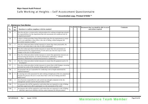 Self Assessment Questionnaire Safe Working at Height ... - MIRMgate