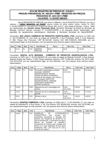 Ata 318 11 - PP 400 11 - Aq de equip. odontologicos ... - MaringÃ¡