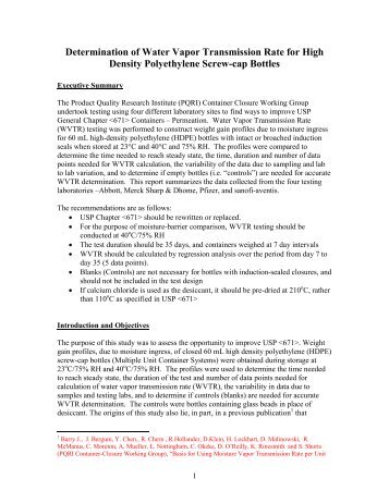 Determination of Water Vapor Transmission Rate for High ... - PQRI