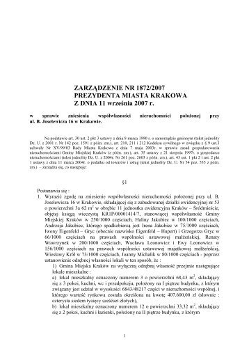 ZARZÄDZENIE NR 1872/2007 PREZYDENTA MIASTA KRAKOWA Z ...