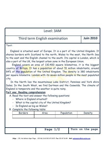 Level: 3AM Third term English examination