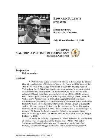 EDWARD B. LEWIS - Caltech Oral Histories