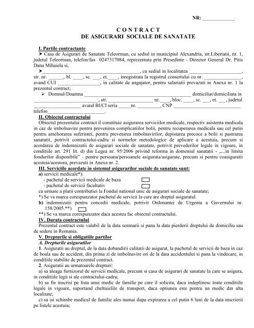 contract de asigurari sociale de sanatate - Casa de Asigurari de ...
