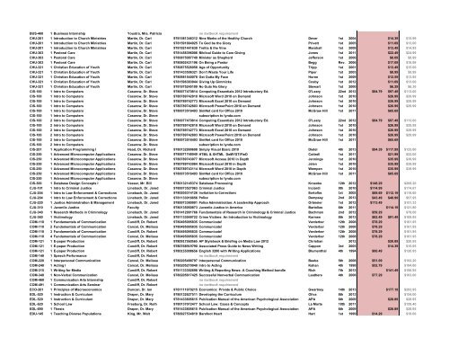 Clearwater Christian College Fall 2012 Textbook List