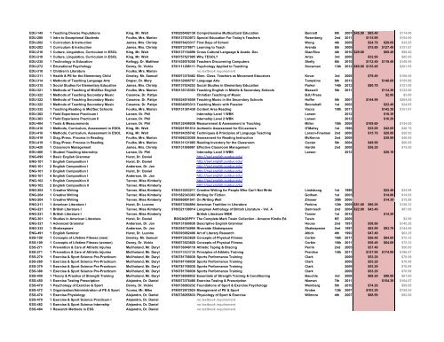 Clearwater Christian College Fall 2012 Textbook List