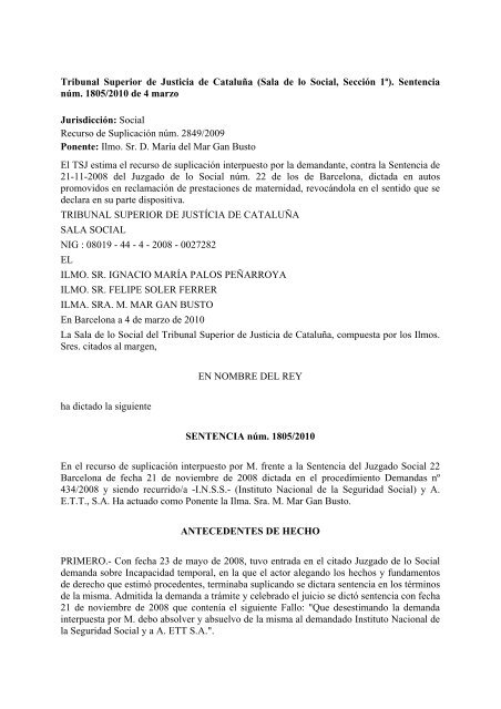 Tribunal Superior de Justicia de CataluÃ±a (Sala de lo Social ...