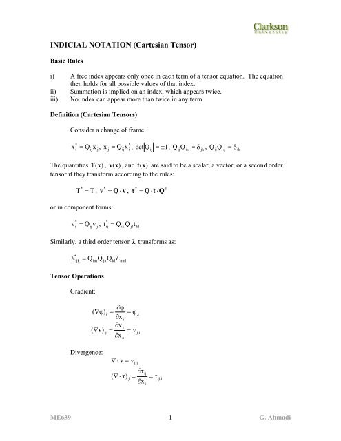 INDICIAL NOTATION (Cartesian Tensor)