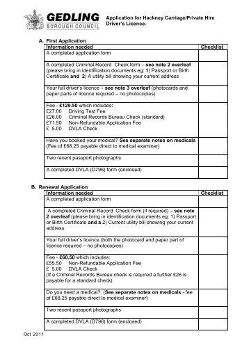 Application for Hackney Carriage/Private Hire Driver's Licence. A ...