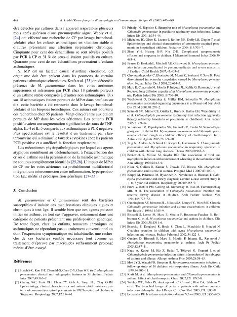 SÃ©quelles respiratoires des infections Ã  "Mycoplasma pneumoniae"