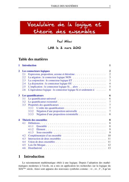 Vocalulaire de la logique et thÃ©orie des ensembles - Lyceedadultes.fr