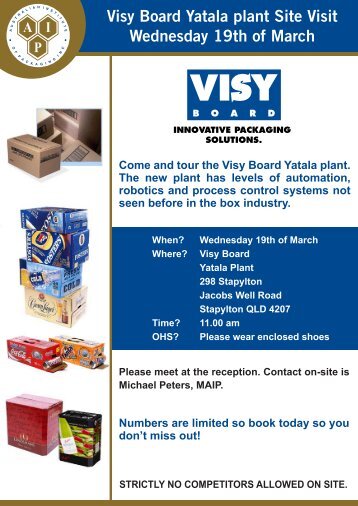 Visy Board Yatala plant Site Visit Wednesday 19th of March