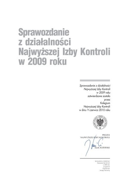 Sprawozdanie z dziaÅalnoÅci NIK w 2009 roku (plik PDF)