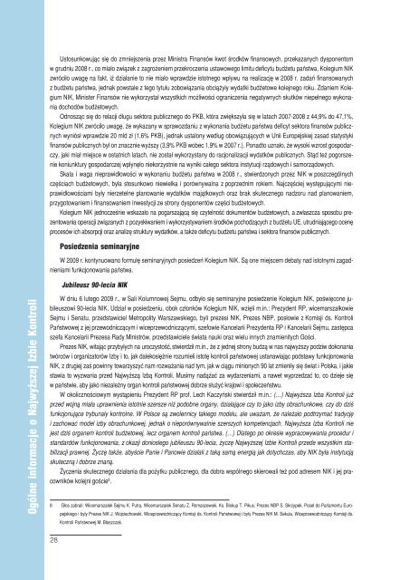 Sprawozdanie z dziaÅalnoÅci NIK w 2009 roku (plik PDF)