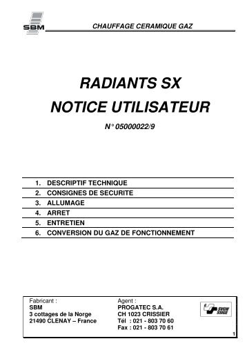 RADIANTS SX NOTICE UTILISATEUR - Progatec SA