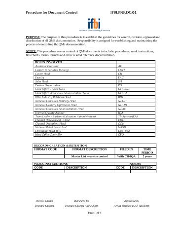 Procedure for Document Control IFBI.PNF.DC:01 - IFBI.com