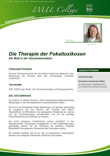 Die Therapie der Fokaltoxikosen - IMU College