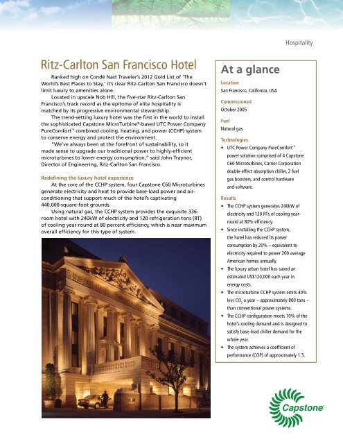 Ritz-Carlton San Francisco Hotel - Capstone Turbine