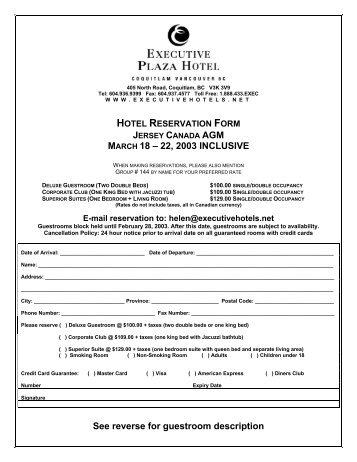 Download PDF reservation form - Executive Hotels and Resorts