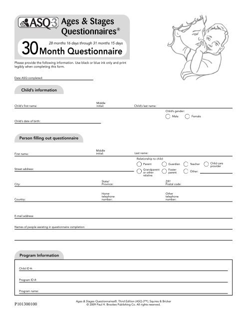 Ages and Stages Questionnaire - Facey Medical Group