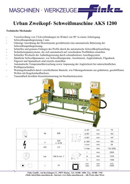 Urban Zweikopf- Schweißmaschine AKS 1200 - finke-maschinen.com