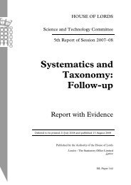 Systematics and Taxonomy: Follow-up - United Kingdom Parliament