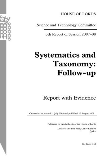 Systematics and Taxonomy: Follow-up - United Kingdom Parliament