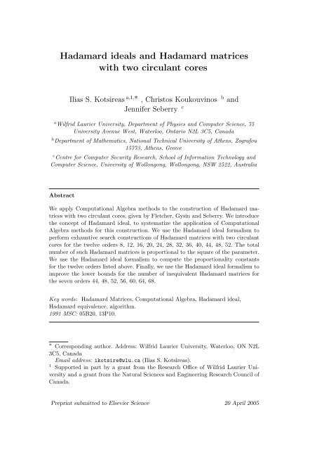 Hadamard ideals and Hadamard matrices with two circulant cores