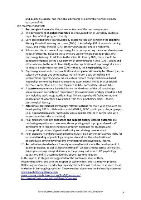 national standards for psychological literacy and global citizenship