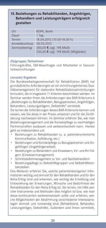 15.Beziehungen zu Rehabilitanden, AngehÃ¶rigen, Behandlern und ...