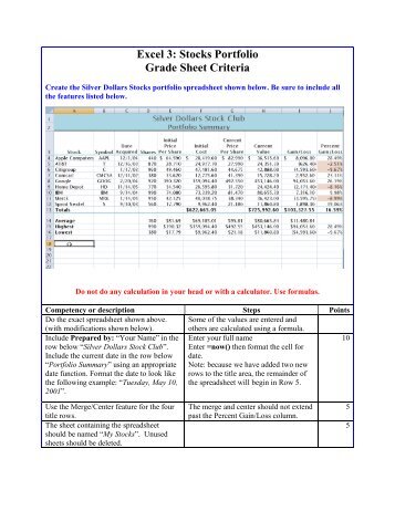 Excel 3: Stocks Portfolio Grade Sheet Criteria - Tiona Consulting