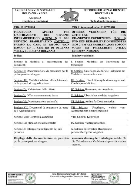 AZIENDA SERVIZI SOCIALI DI BOLZANO - Betrieb fÃ¼r Sozialdienste ...