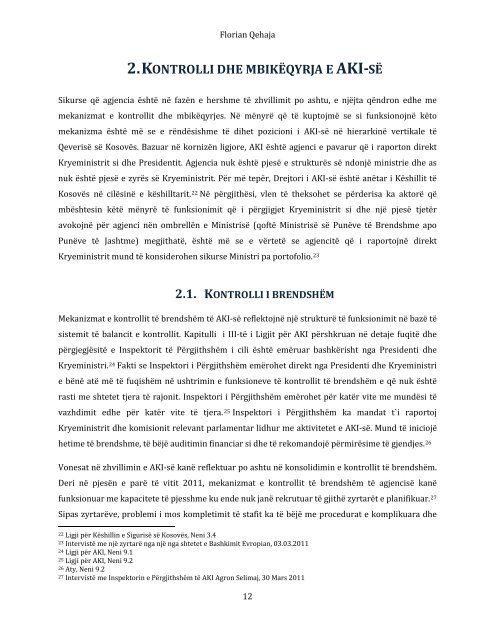 Qeverisja e AgjencisÃ« sÃ« InteligjencÃ«s nÃ« KosovÃ«.pdf - QKSS