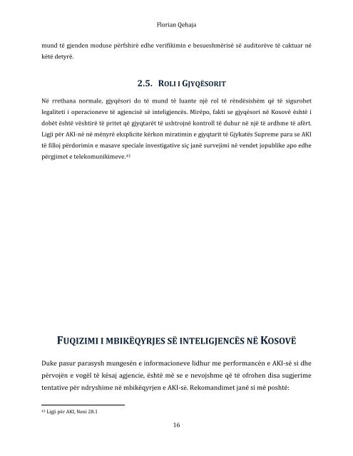 Qeverisja e AgjencisÃ« sÃ« InteligjencÃ«s nÃ« KosovÃ«.pdf - QKSS