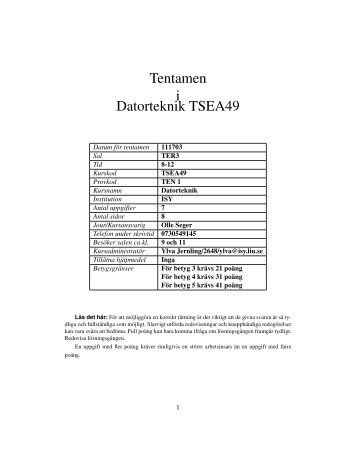 Tentamen i Datorteknik TSEA49