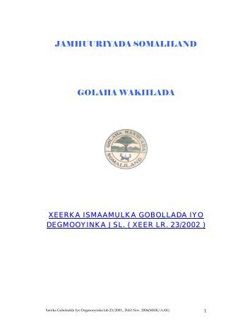 Xeerka Ismaamulka Gobolada iyo Degmooyinka - Somaliland Law